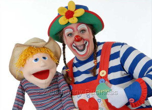 Hanky the clown with a puppet