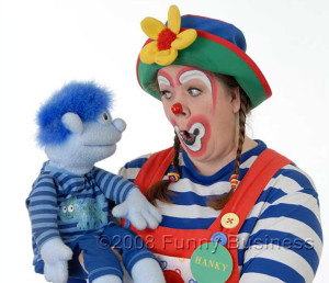 Hanky the clown with a puppet