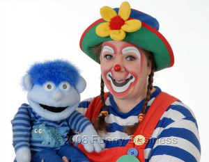 Hanky the clown with a puppet