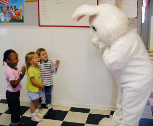 Bunny playing peekaboo with children