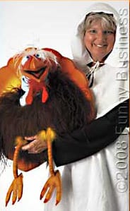 Susan and a turkey puppet